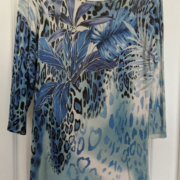 CACHE blue leopard 3/4 sleeve sequined sweater M - Picture 6 of 6